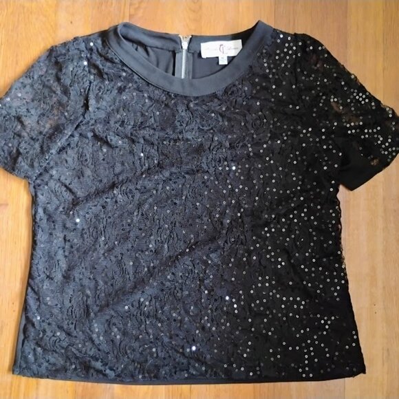 Countess Luann Black Sequin Zipper Back Blouse - Size M - Picture 1 of 5